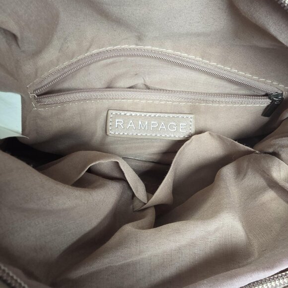Rampage Satchel Bag Womens Taupe Faux Leather Shoulder Handbag Zip Pockets - Picture 10 of 10